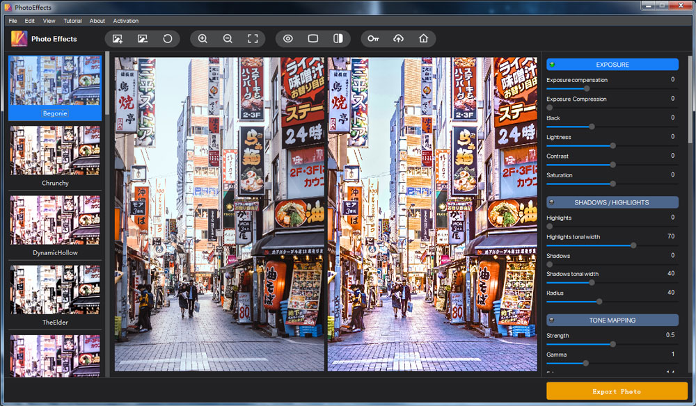 screenshot of photo effects